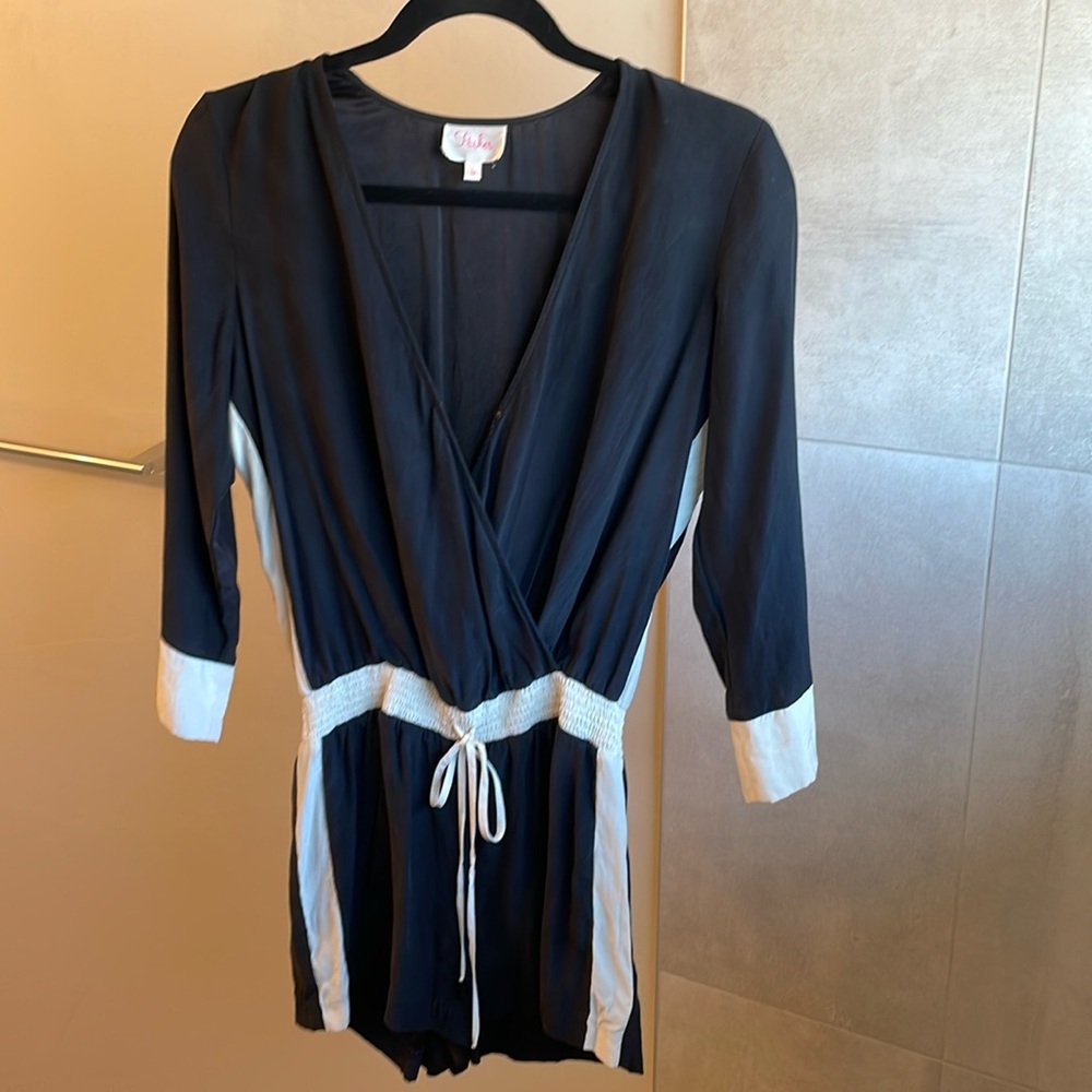 Parker 100% Silk Black & White Jumpsuit / Romper